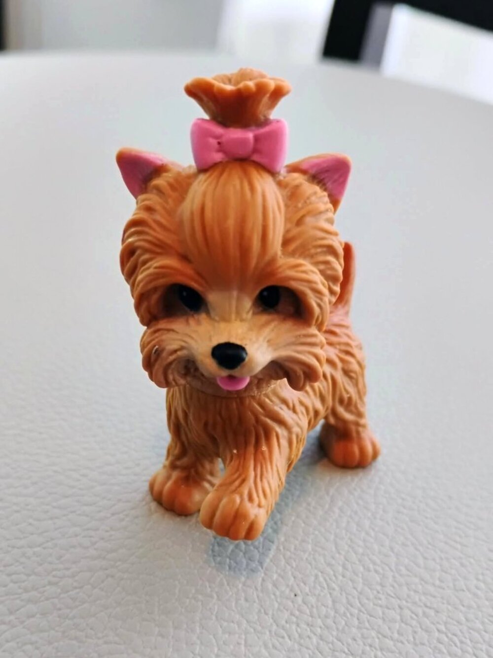 Vintage Mattel Barbie Yorkie Puppy Dog Raised Paw Pink Bow Soft Rubber